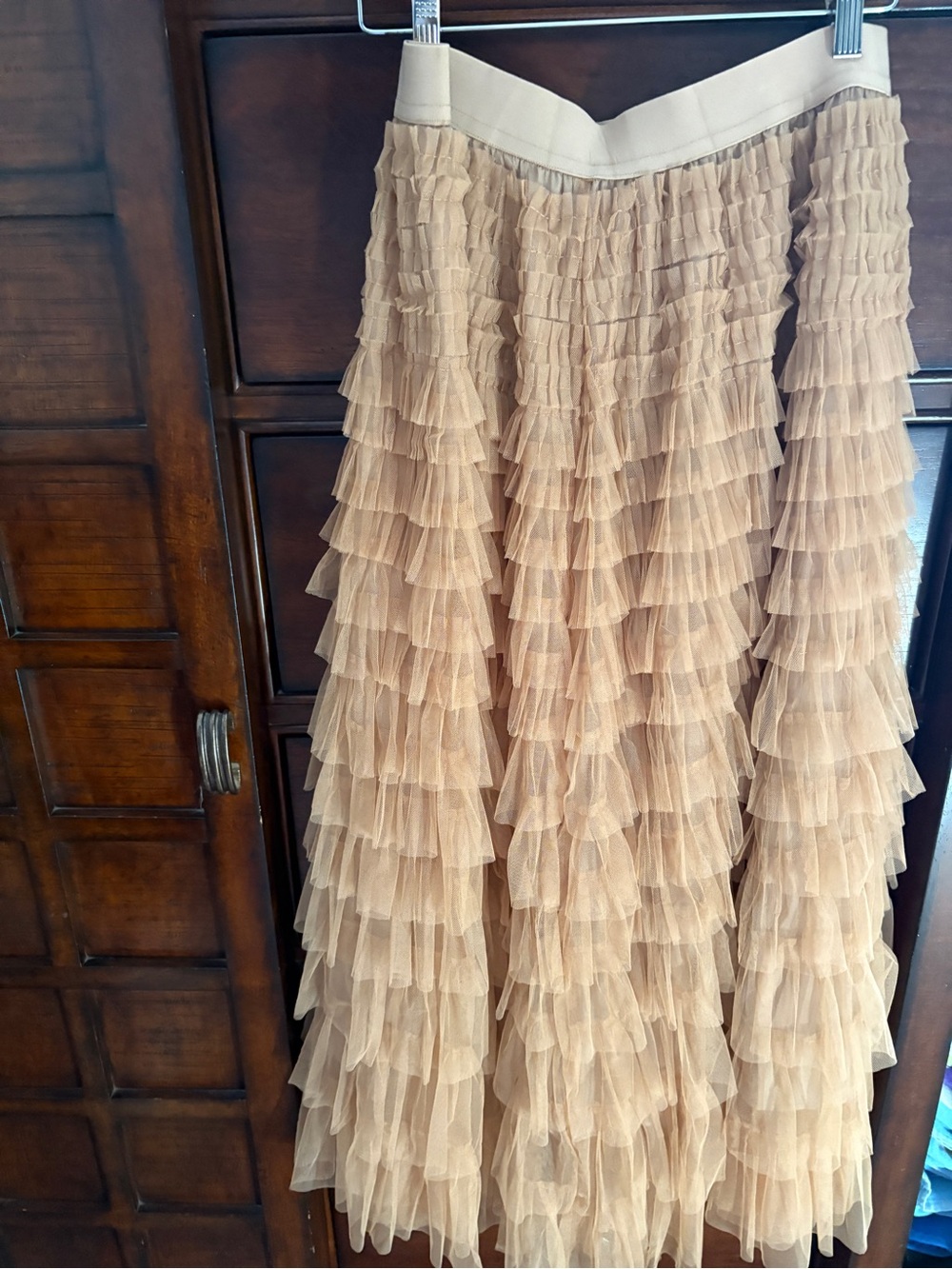 Tiered Ruffle Maxi Skirt - Beige